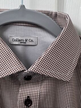Collars and Co M Semi-Spread Dress Collar Polo Brown Houndstooth Shirt New NWT
